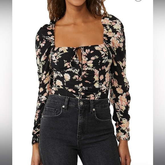 Free people nwt Hilary Printed top Black combo floral long sleeve blouse - Picture 1 of 11